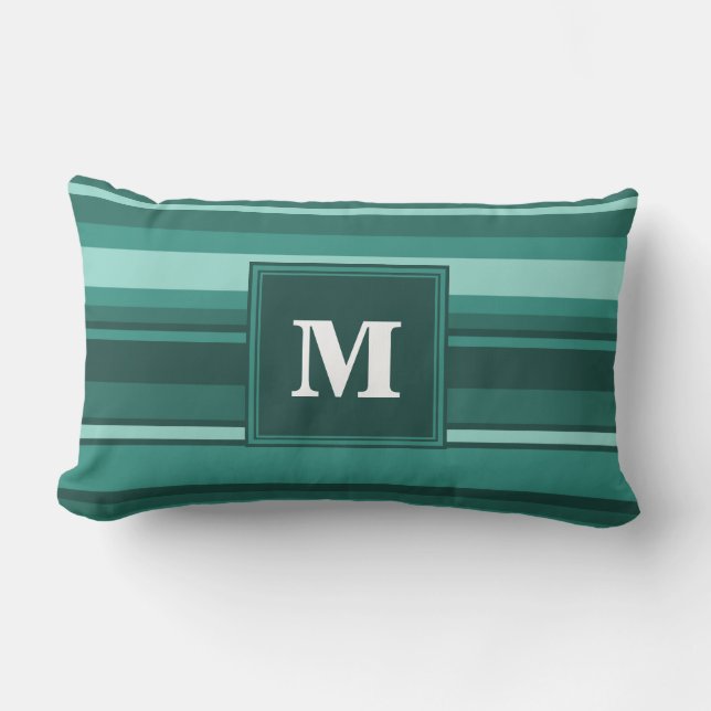 Monogram teal stripes lumbar pillow (Front)