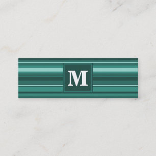 Monogram teal stripes mini business card