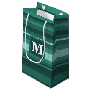 Monogram teal stripes small gift bag