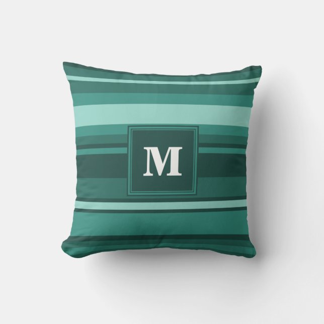 Monogram teal stripes throw pillow (Front)