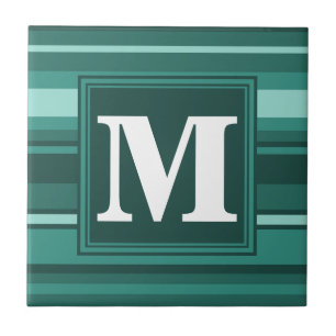 Monogram teal stripes tile