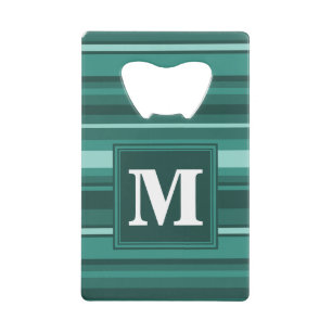 Monogram teal stripes wallet bottle opener