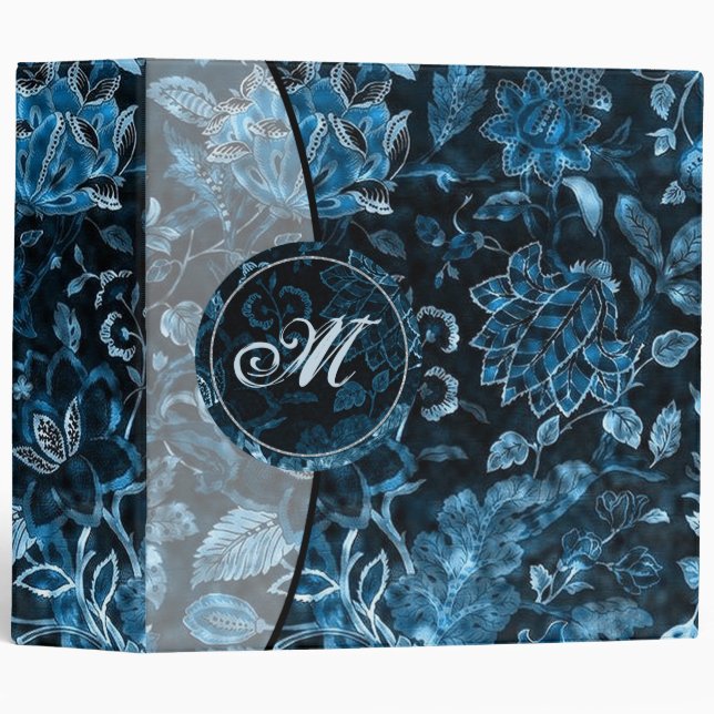 Monogram Teal Vintage Floral Shimmer Binder (Front/Spine)