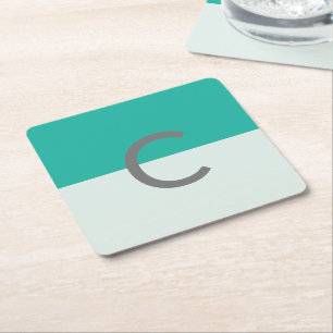 Monogram Teal Watercolor Minimalist Square Paper Coaster