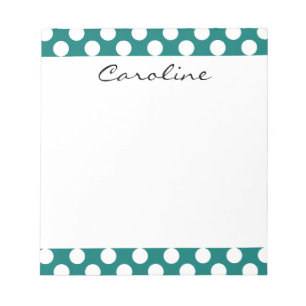 Monogram Teal White Cute Chic Polka Dot Pattern Notepad