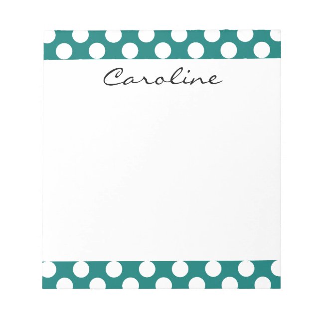 Monogram Teal White Cute Chic Polka Dot Pattern Notepad (Front)