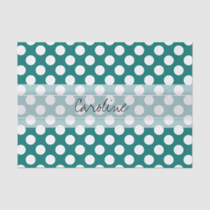 Monogram Teal White Cute Chic Polka Dot Pattern Tissue Paper