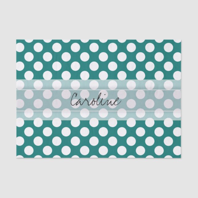 Monogram Teal White Cute Chic Polka Dot Pattern Tissue Paper (Front)