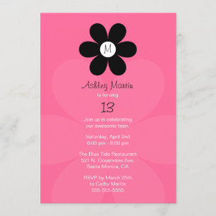 Monogram Teen Girl Birthday Party Invitation