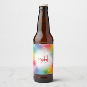 Monogram Template Custom Colourful Modern Rainbow Beer Bottle Label