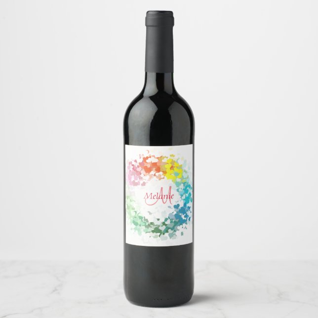 Monogram Template Custom Modern Rainbow Abstract Wine Label (Front)