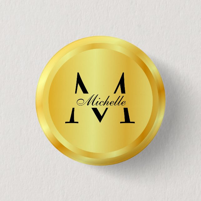 Monogram Template Elegant Faux Gold Glamour 1 Inch Round Button (Front)