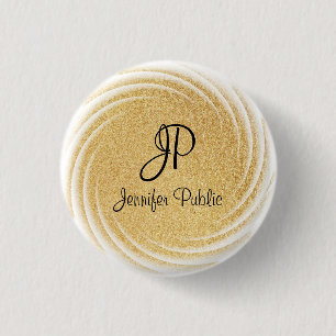 Monogram Template Elegant Faux Gold Glitter Look 1 Inch Round Button