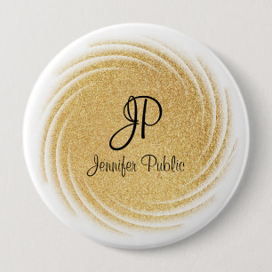 Monogram Template Elegant Faux Gold Glitter Look 4 Inch Round Button