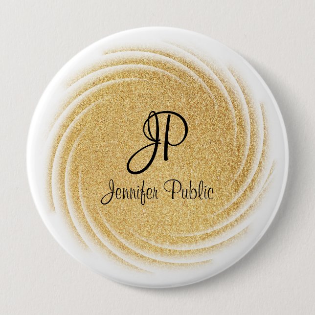 Monogram Template Elegant Faux Gold Glitter Look 4 Inch Round Button (Front)