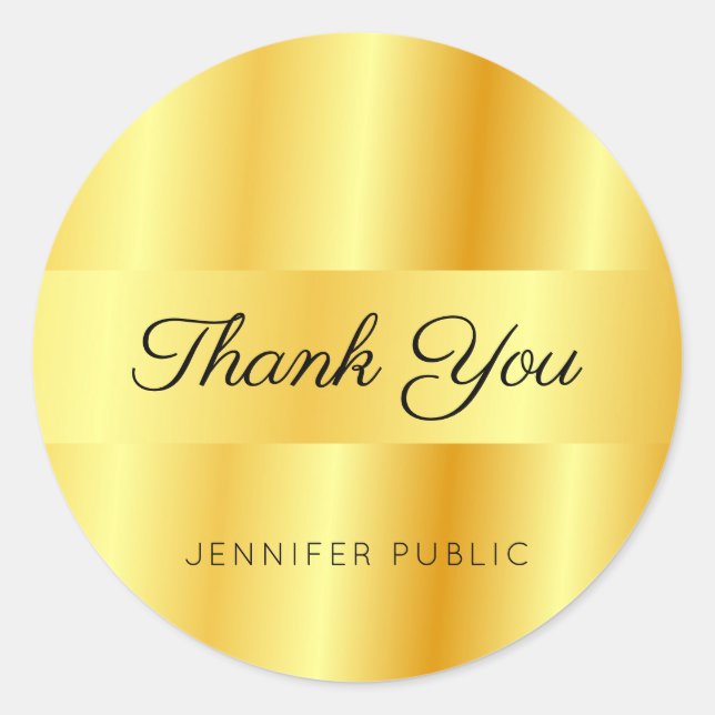 Monogram Template Gold Metallic Look Thank You Classic Round Sticker (Front)