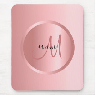 Monogram Template Modern Elegant Rose Gold Mouse Pad