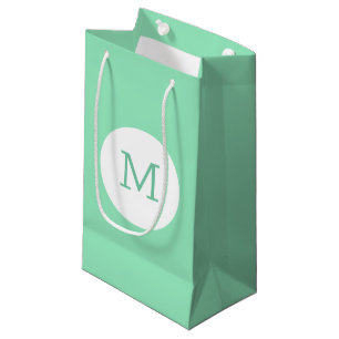 Monogram Template Modern Trendy Mint Green White Small Gift Bag