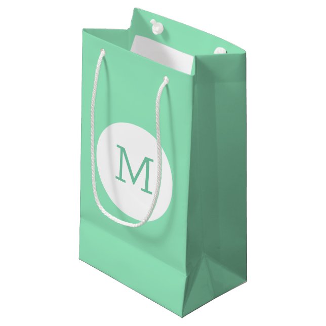 Monogram Template Modern Trendy Mint Green White Small Gift Bag (Front Angled)