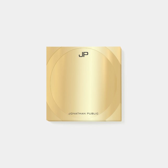 Monogram Template Professional Trendy Faux Gold Post-it Notes (Front)