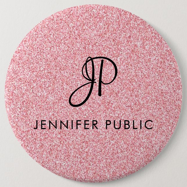 Monogram Template Rose Gold Glitter Look Elegant 6 Inch Round Button (Front)