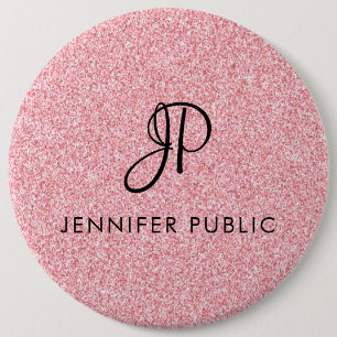 Monogram Template Rose Gold Glitter Look Elegant 6 Inch Round Button