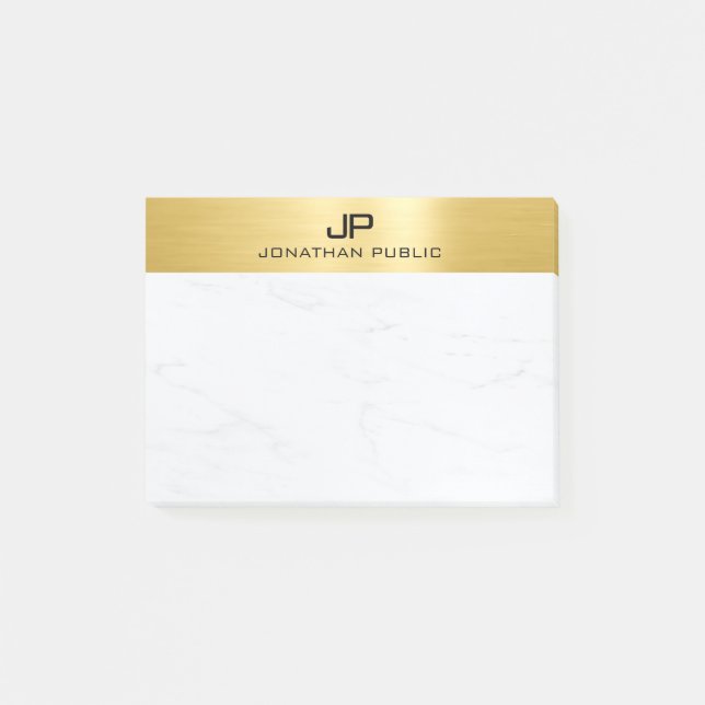 Monogram Template White Marble And Gold Simple Post-it Notes (Front)