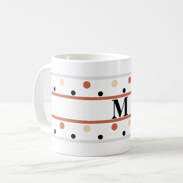 Monogram Terra Cotta Sand Polka Dots Coffee Mug (Front Left)
