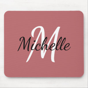 Monogram Terra Rosa Red & White Add Your Name Mouse Pad