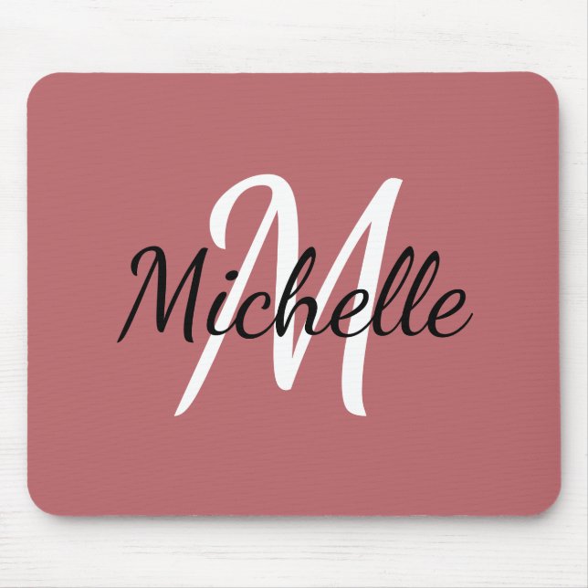 Monogram Terra Rosa Red & White Add Your Name Mouse Pad (Front)