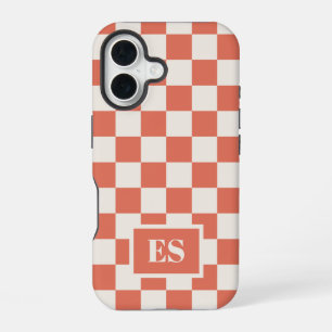 Monogram Terracotta and Cream Chequered Pattern iPhone 16 Case