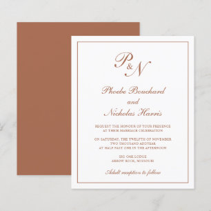 Monogram Terracotta Budget Wedding Invitation