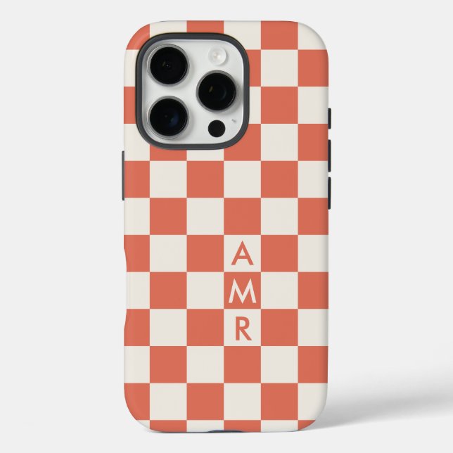 Monogram Terracotta Cream Chequered Pattern Case-Mate iPhone Case (Back)