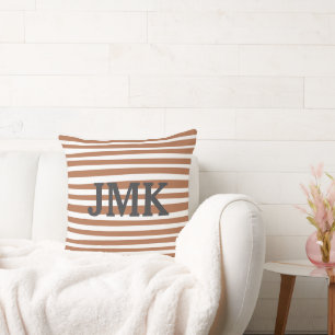 Monogram Terracotta Modern Stripes Minimalist  Throw Pillow