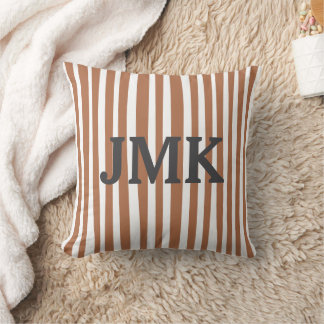 Monogram Terracotta Modern Stripes Minimalist  Throw Pillow