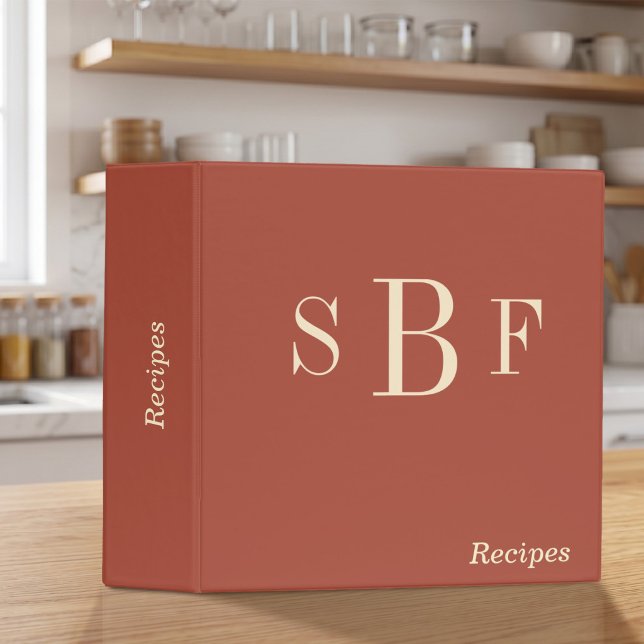 Monogram Terracotta Recipe Boho Mid Century Gift Binder (Monogram Terracotta Recipe Boho Mid Century Gift 3 Ring Binder)