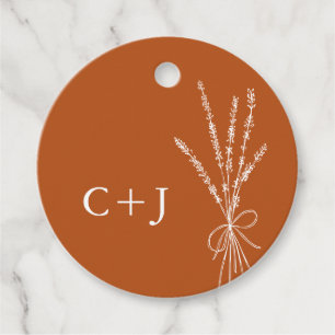 Monogram Terracotta Simple Botanical Wedding Favour Tags