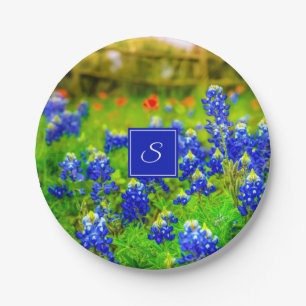 Monogram Texas Bluebonnets & Indian Paintbrush Paper Plate