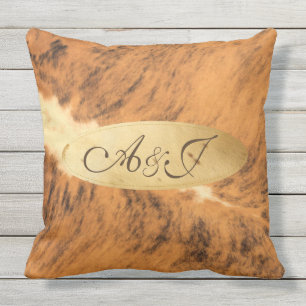 Monogram Texas Long Horn Animal Fur Print Chic Outdoor Pillow