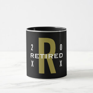 Monogram Text Retired Retirement Black Gold White Mug
