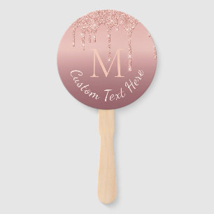 Monogram Text Rose Gold Blush Glitter Hand Fan