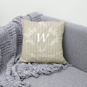 Monogram Text Rustic Farmhouse Family Throw Pillow