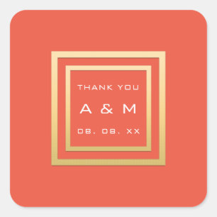 Monogram Thank Gold Frame Minimalism Date Wedding Square Sticker