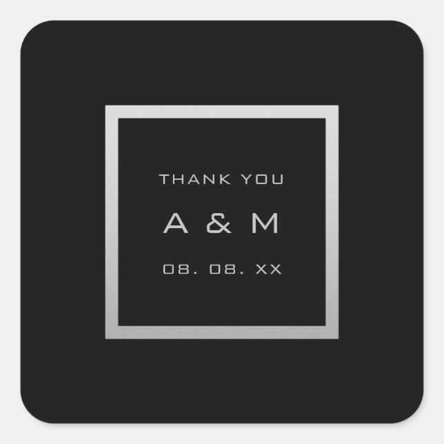 Monogram Thank Grey Frame Silver Wedding Grey Blac Square Sticker (Front)