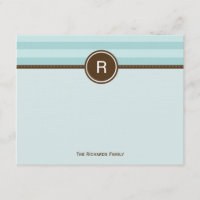 Monogram Thank You Card - Blue Stripes