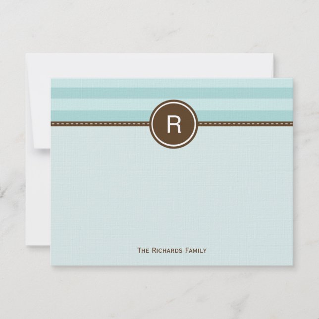 Monogram Thank You Card - Blue Stripes (Front)