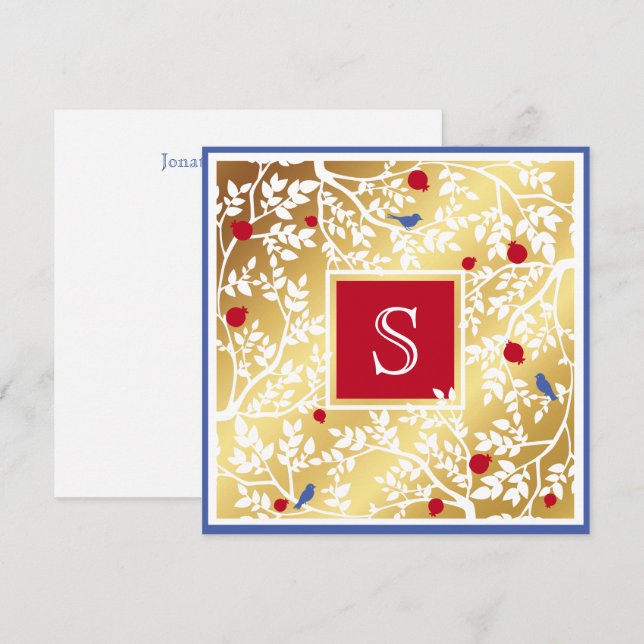 Monogram Thank You Elegant  Birds & Branches Card (Front/Back)