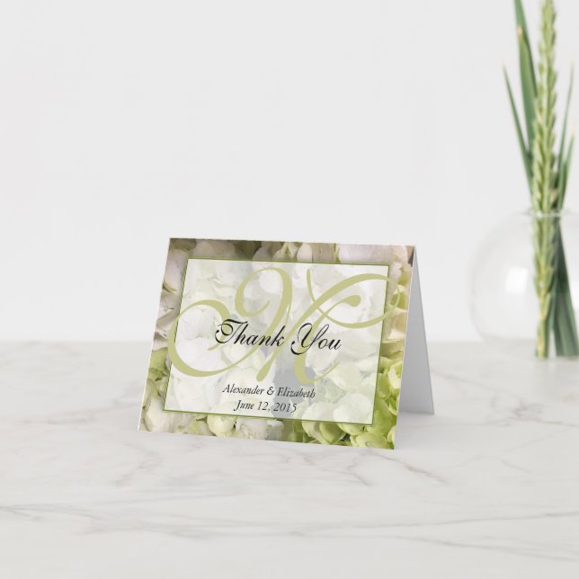 Monogram Thank You Hydrangea Note Card (Front)