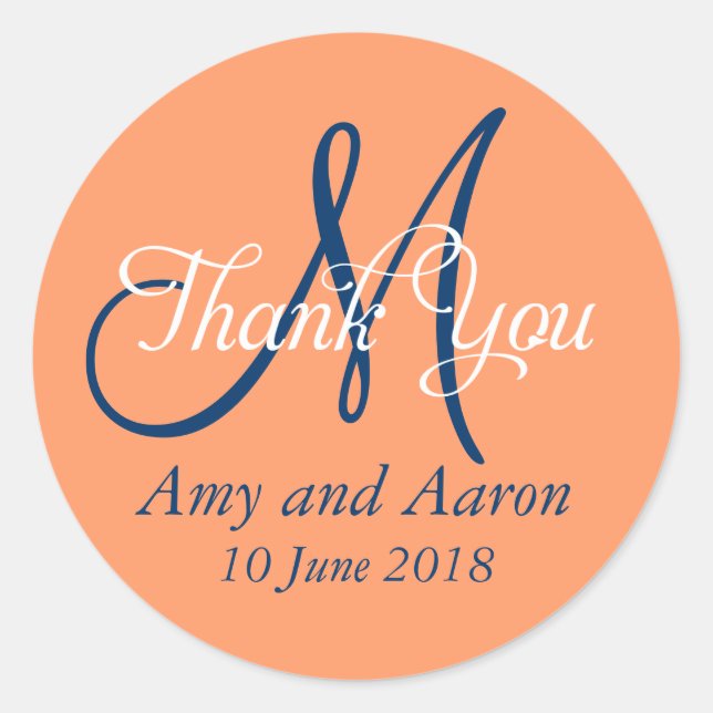 Monogram Thank You Wedding Favour Label (Front)