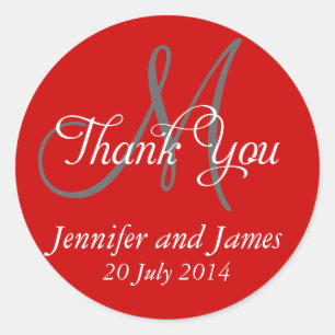 Monogram Thank You Wedding Favour Stickers Red